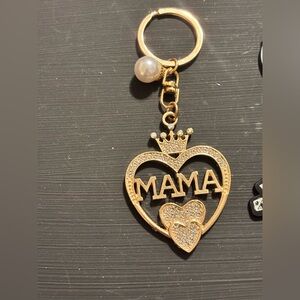 Gold 'MAMA' Heart Keychain with Rhinestones